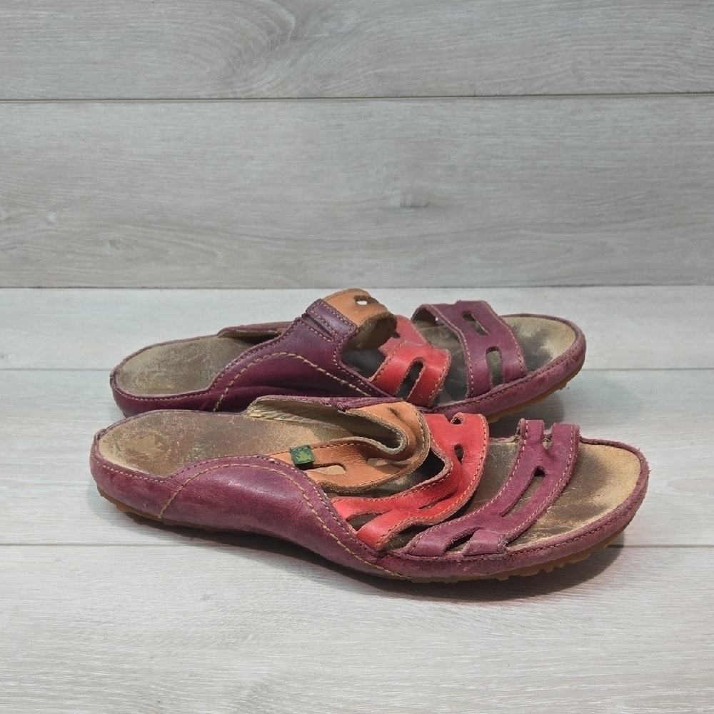 El Naturalista Women's Multicolor Slide Leather Sandals Shoes Sz 41/10